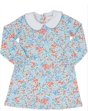 Presley Kait Blue Red Floral Long Sleeve Dress