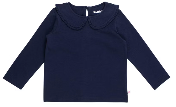 RuffleButts Toddler Girls Knit Long Sleeve Ruffle Peter Pan Tee