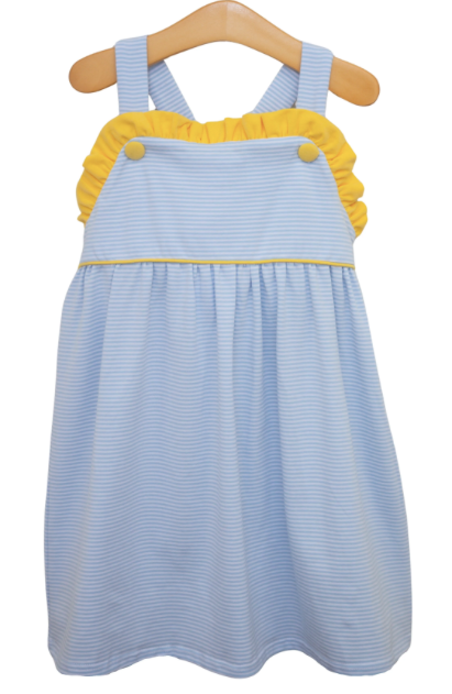 Girls JellyBean Lucy Dress- Light Blue Stripe and Yellow