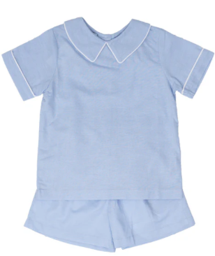 Classic Blue Linen Shorts Set