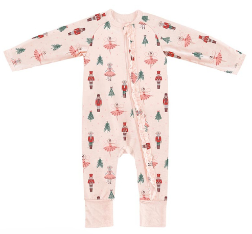 Cozy Romper with Ruffles - Pink Nutcracker
