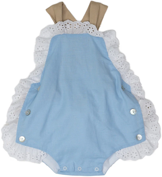 Girls Lilla Blue & Tan Linen Bubble