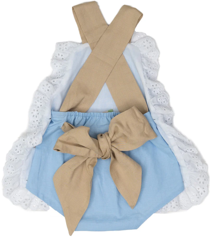 Girls Lilla Blue & Tan Linen Bubble