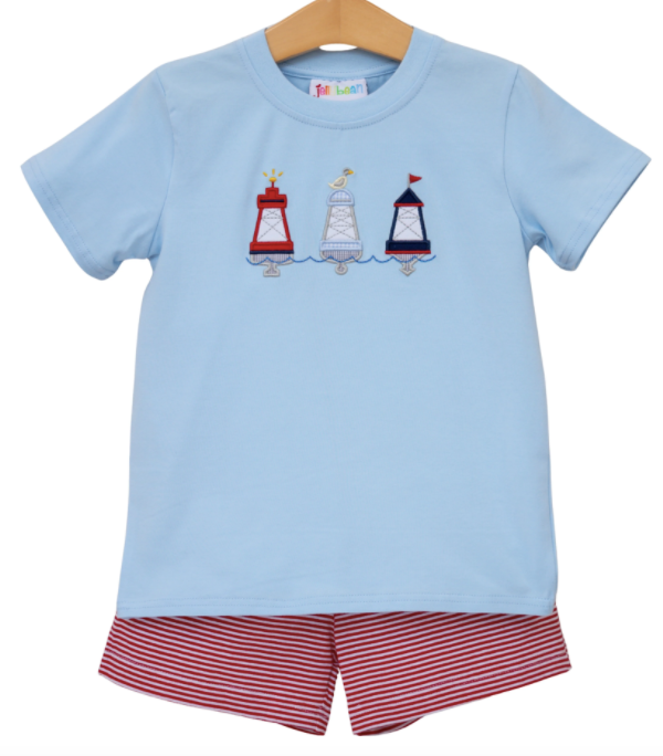 Boys JellyBean Red, White, and Buoy Short Set